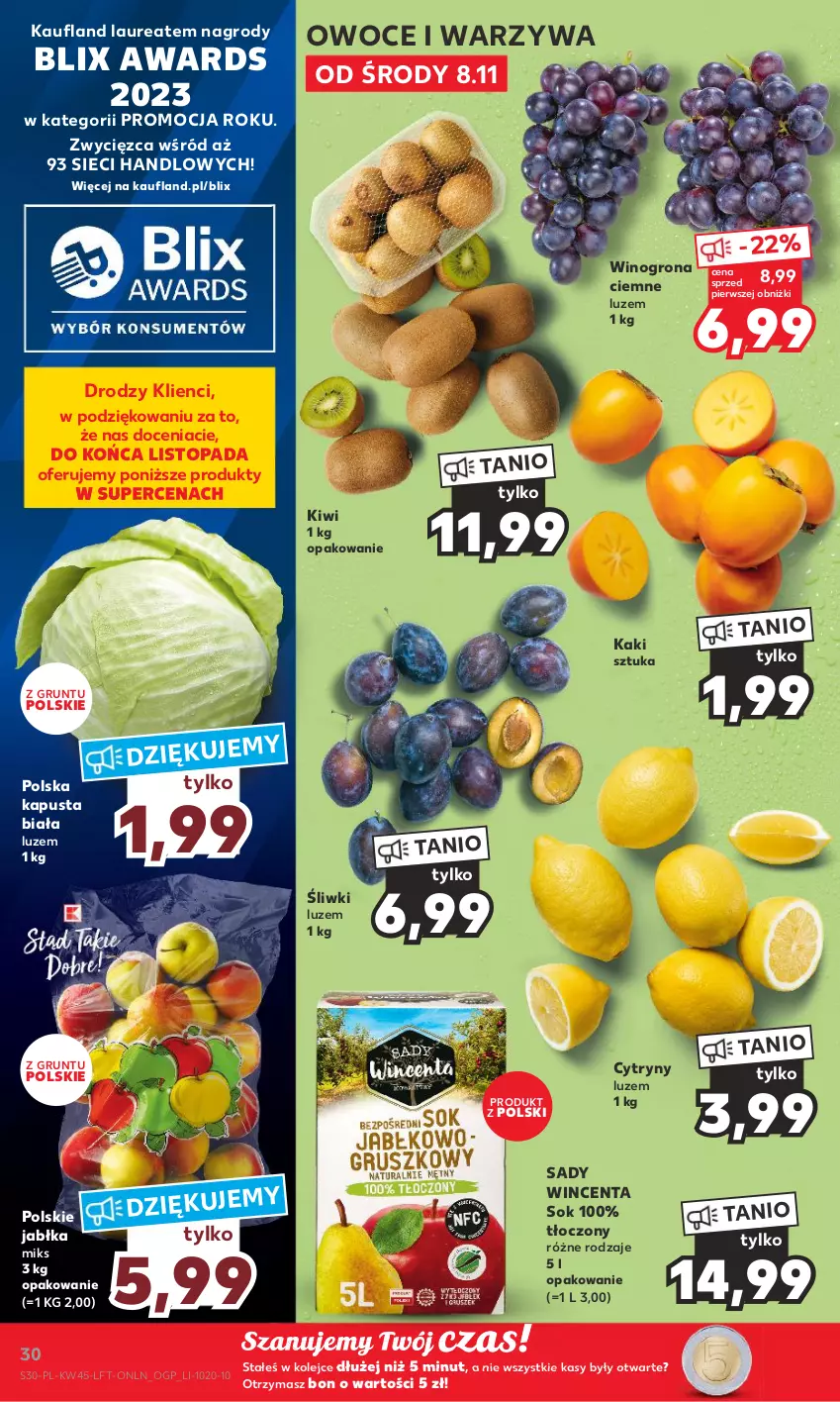 Gazetka promocyjna Kaufland - Gazetka tygodnia - ważna 08.11 do 15.11.2023 - strona 30 - produkty: Cytryny, Grunt, Jabłka, Kaki, Kiwi, Laur, Olej, Owoce, Sok, Top, Warzywa, Wino, Winogrona