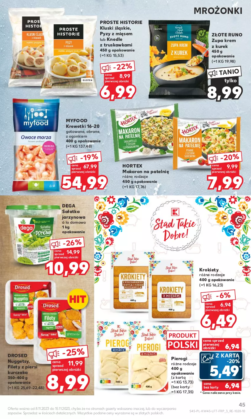 Gazetka promocyjna Kaufland - Gazetka tygodnia - ważna 08.11 do 15.11.2023 - strona 45 - produkty: Dega, Hortex, Knedle, Krewetki, Krokiety, Kurczak, Makaron, Pierogi, Sałat, Sałatka, Zupa