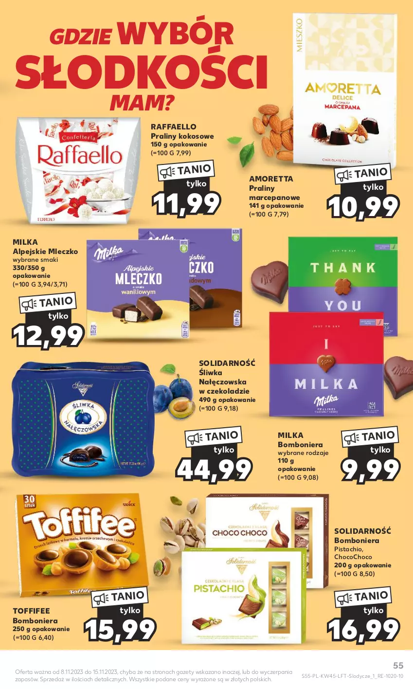 Gazetka promocyjna Kaufland - Gazetka tygodnia - ważna 08.11 do 15.11.2023 - strona 55 - produkty: Bomboniera, Fa, Kokos, Lody, Milka, Mleczko, Praliny, Raffaello, Toffifee