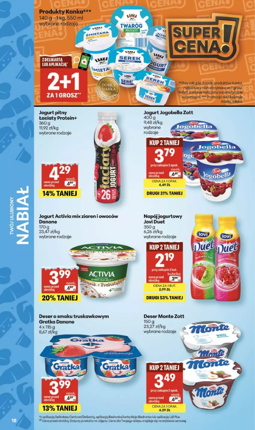 Gazetka promocyjna Delikatesy Centrum - Franczyza DC03 Czwartek - ważna 15.01 do 21.01.2026 - strona 18 - produkty: Activia, Bell, Bella, Danone, Deser, Gra, Jogobella, Jogurt, Monte, Napój, Napój jogurtowy, Rum, Ser, Twaróg, Zott