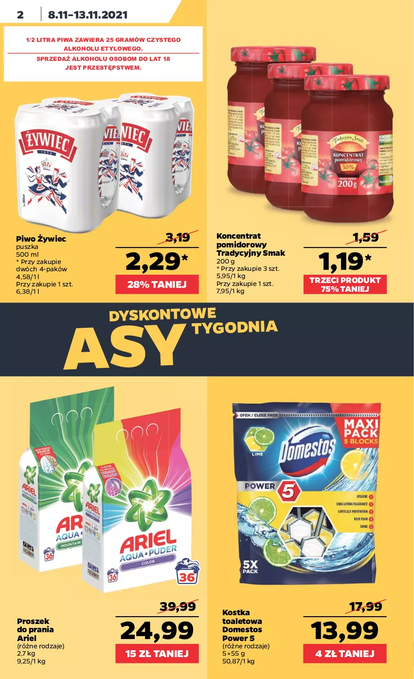 Gazetka promocyjna Netto - Gazetka spożywcza - ważna 08.11 do 13.11.2021 - strona 2 - produkty: Ariel, Domestos, Gra, Koncentrat pomidorowy, Piwa, Piwo, Proszek do prania