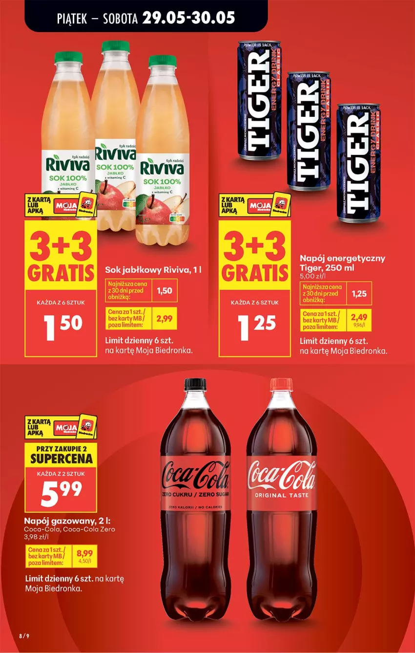 Gazetka promocyjna Biedronka - Od Piątku - ważna 29.05 do 30.05.2026 - strona 11 - produkty: Coca-Cola, Napój, Napój energetyczny, Napój gazowany, Sok, Sok jabłkowy, Tiger