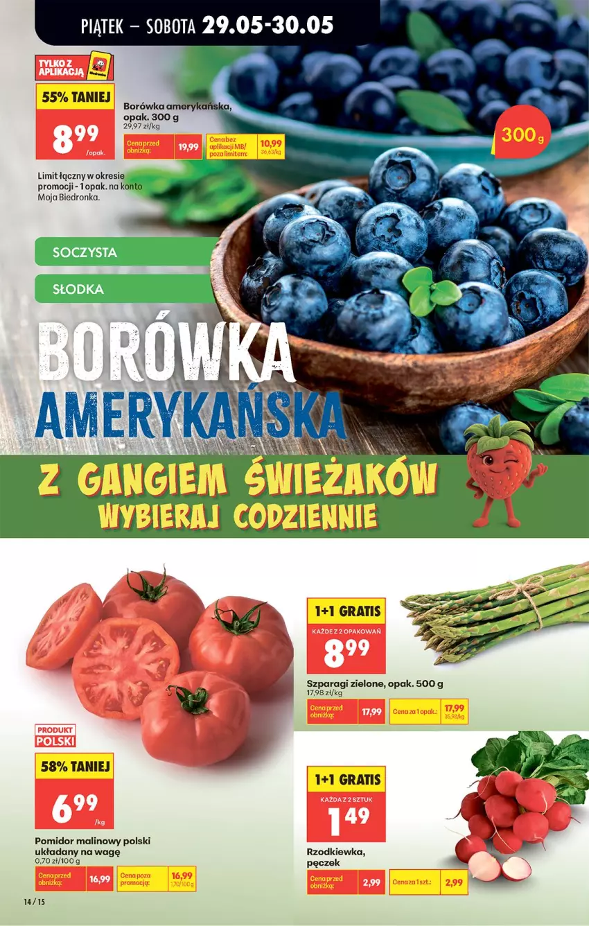 Gazetka promocyjna Biedronka - Od Piątku - ważna 29.05 do 30.05.2026 - strona 19 - produkty: Borówka, Borówka amerykańska, Gra, Pomidor malinowy, Por, Rzodkiewka