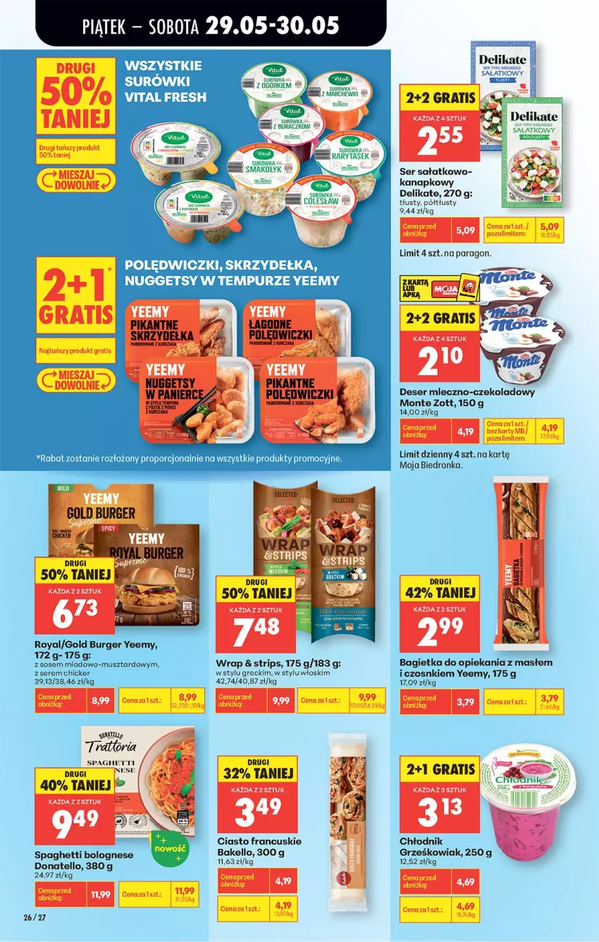 Gazetka promocyjna Biedronka - Od Piątku - ważna 29.05 do 30.05.2026 - strona 33 - produkty: Bagietka, Ciasto francuskie, Deser, Kurczak, Monte, Pur, Sałat, Ser, Spaghetti, Surówka, Zott