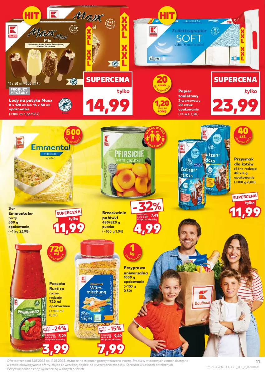 Gazetka promocyjna Kaufland - Gazetka tygodnia - ważna 08.05 do 14.05.2025 - strona 11 - produkty: Brzoskwinie, Emmental, Lody, Papier, Papier toaletowy, Przyprawa uniwersalna, Rust, Ser