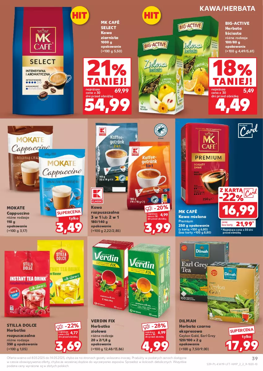 Gazetka promocyjna Kaufland - Gazetka tygodnia - ważna 08.05 do 14.05.2025 - strona 39 - produkty: Cappuccino, Dilmah, Earl Grey, Herbata, Herbata czarna, Kawa, Kawa mielona, Kawa rozpuszczalna, Kawa ziarnista