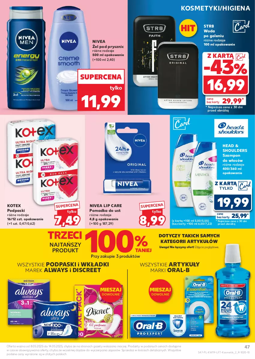 Gazetka promocyjna Kaufland - Gazetka tygodnia - ważna 08.05 do 14.05.2025 - strona 47 - produkty: Always, Discreet, Nivea, Podpaski, Str8, Szampon, Waga, Wkładki, Woda, Woda po goleniu