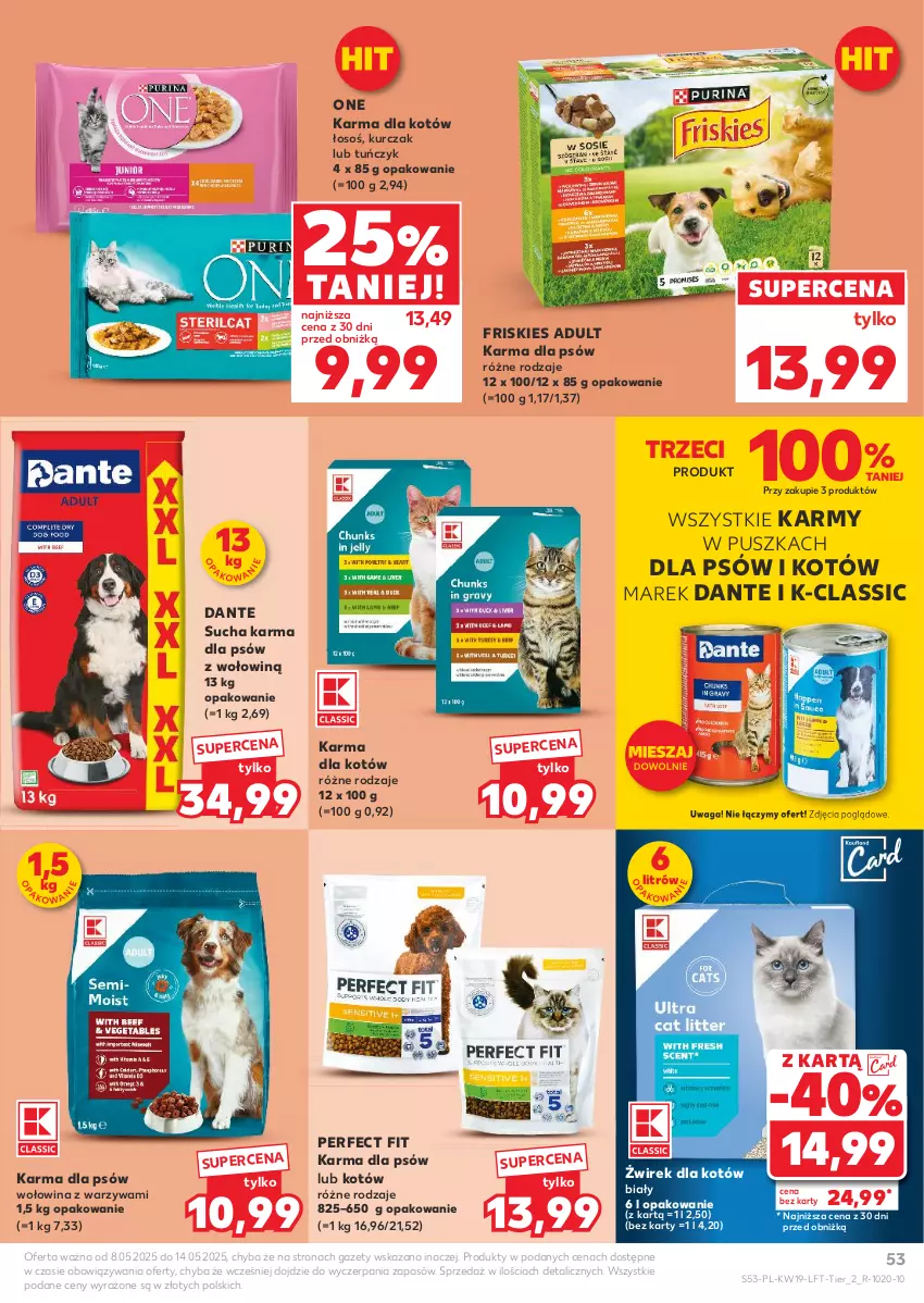 Gazetka promocyjna Kaufland - Gazetka tygodnia - ważna 08.05 do 14.05.2025 - strona 53 - produkty: Friskies, Kurczak, Sucha karma, Tuńczyk, Waga, Warzywa, Wołowina