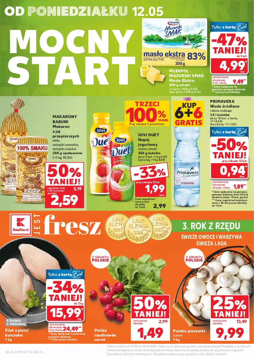 Gazetka promocyjna Kaufland - Gazetka tygodnia - ważna 08.05 do 14.05.2025 - strona 56 - produkty: Babuni, Filet z piersi kurczaka, Gra, Jogurt, Kurczak, LANA, Makaron, Masło, Napój, Napój jogurtowy, Owoce, Piec, Prima, Primavera, Rzodkiewka, Warzywa, Woda
