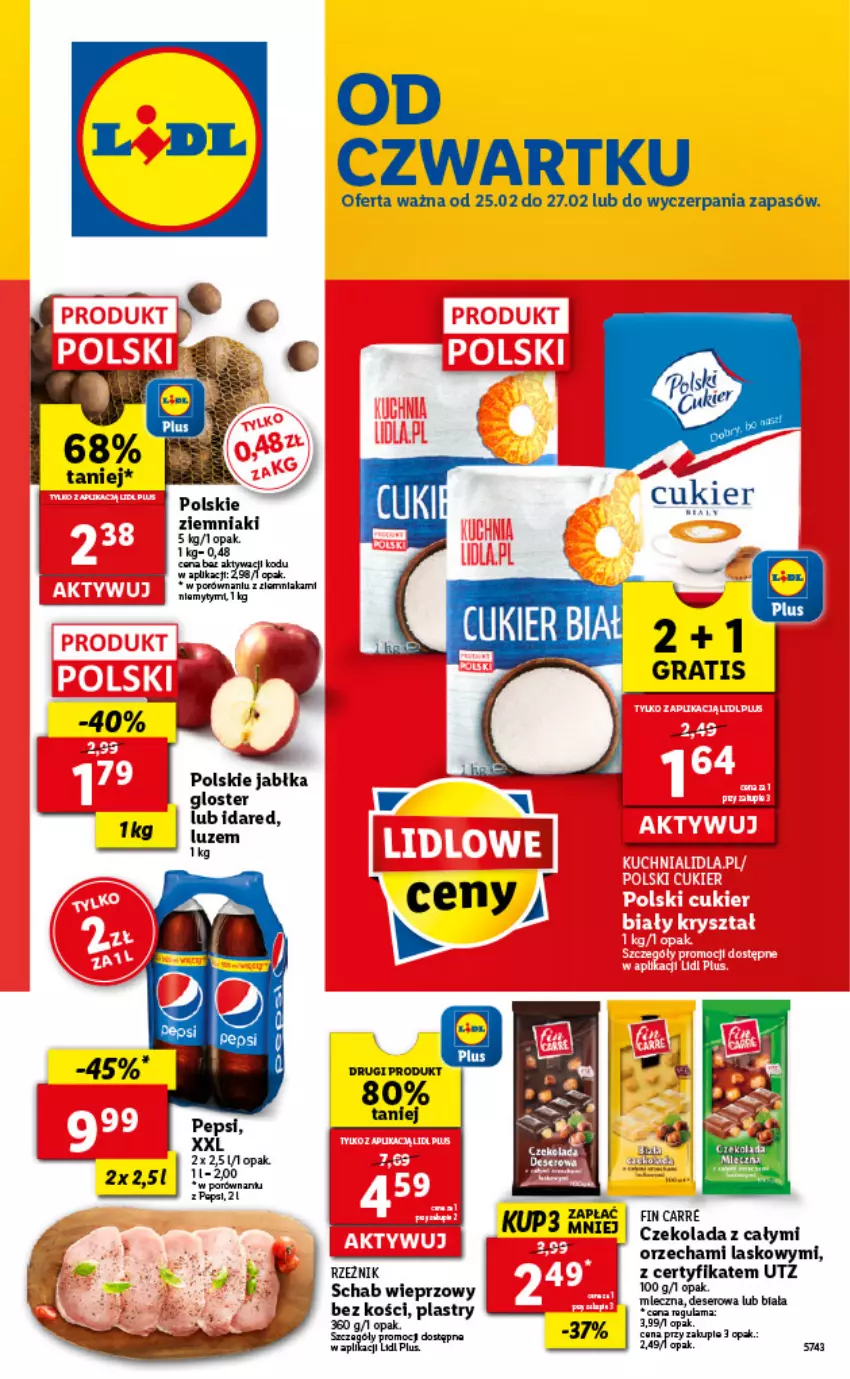 Gazetka promocyjna Lidl - GAZETKA - ważna 25.02 do 27.02.2021 - strona 1 - produkty: Cukier, Czekolada, Gra, Jabłka, Por, Schab wieprzowy, Ziemniaki