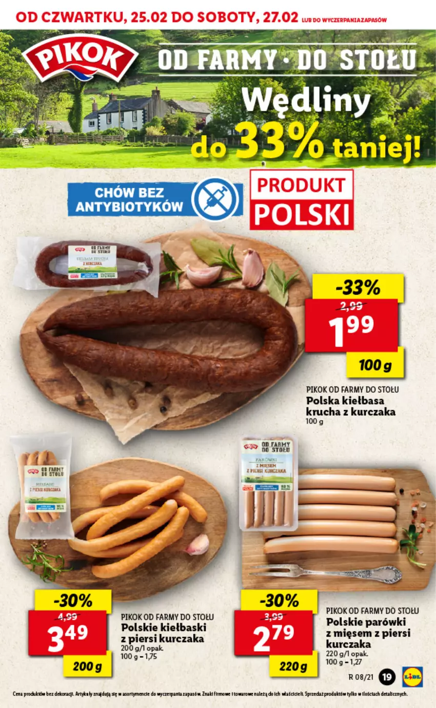 Gazetka promocyjna Lidl - GAZETKA - ważna 25.02 do 27.02.2021 - strona 19 - produkty: Fa, Kiełbasa, Kiełbasa krucha, Kurczak, Parówki, PIKOK