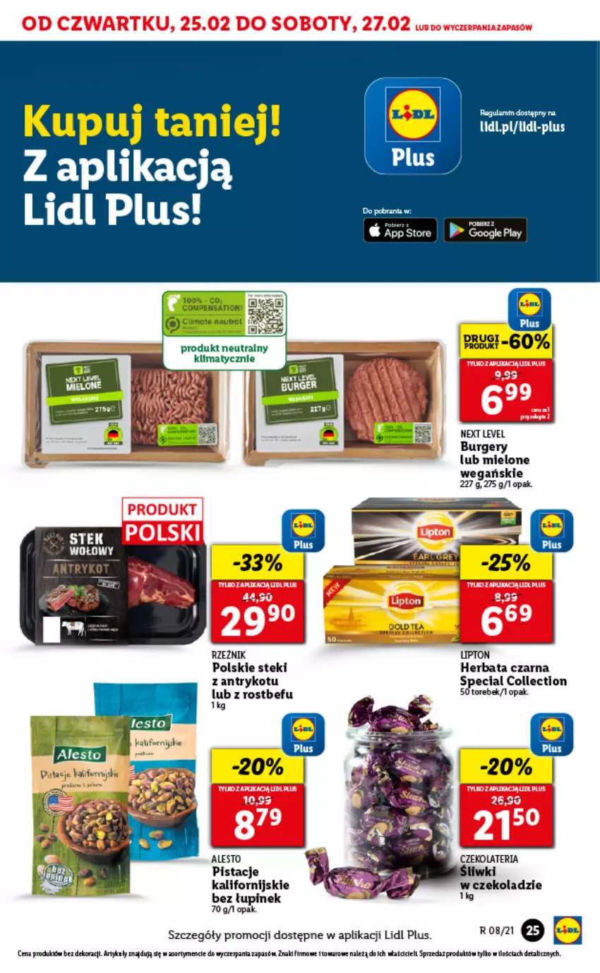 Gazetka promocyjna Lidl - GAZETKA - ważna 25.02 do 27.02.2021 - strona 25 - produkty: Burger, Herbata, Herbata czarna, Lipton, Pistacje, Rostbef, Stek