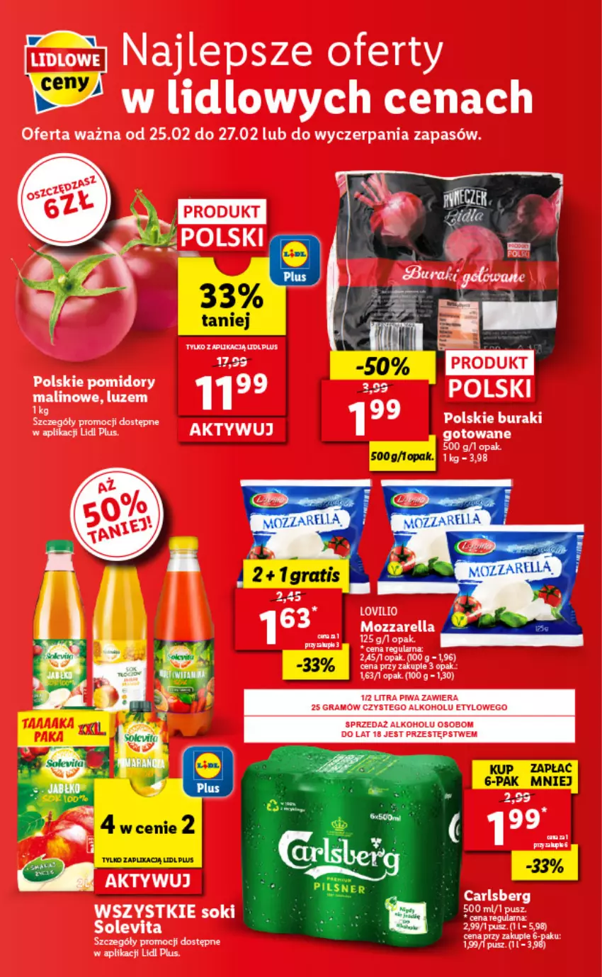 Gazetka promocyjna Lidl - GAZETKA - ważna 25.02 do 27.02.2021 - strona 48 - produkty: Buraki, Carlsberg, Gra, Mozzarella, Sok