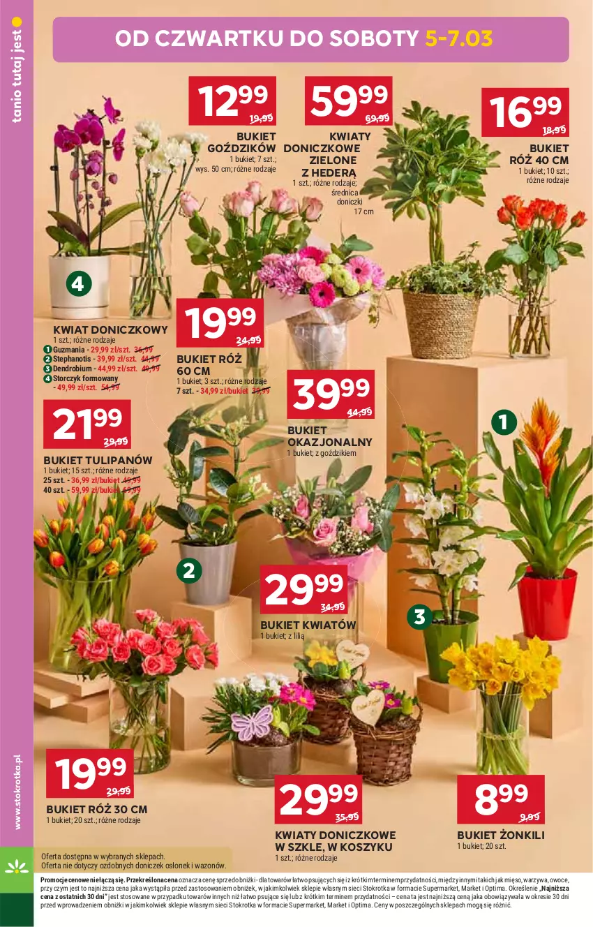 Gazetka promocyjna Stokrotka - Supermarket - ważna 05.03 do 11.03.2026 - strona 14 - produkty: Bukiet, Kosz, Mięso, Optima, Owoce, Storczyk, Tulipan, Warzywa, Wazon