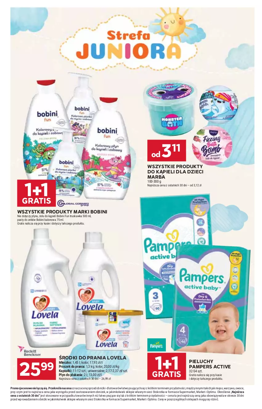 Gazetka promocyjna Stokrotka - Supermarket - ważna 05.03 do 11.03.2026 - strona 43 - produkty: Dzieci, Gra, Lovela, Mięso, Mleczko, Optima, Owoce, Pampers, Pieluchy, Płyn do płukania, Proszek do prania, Warzywa