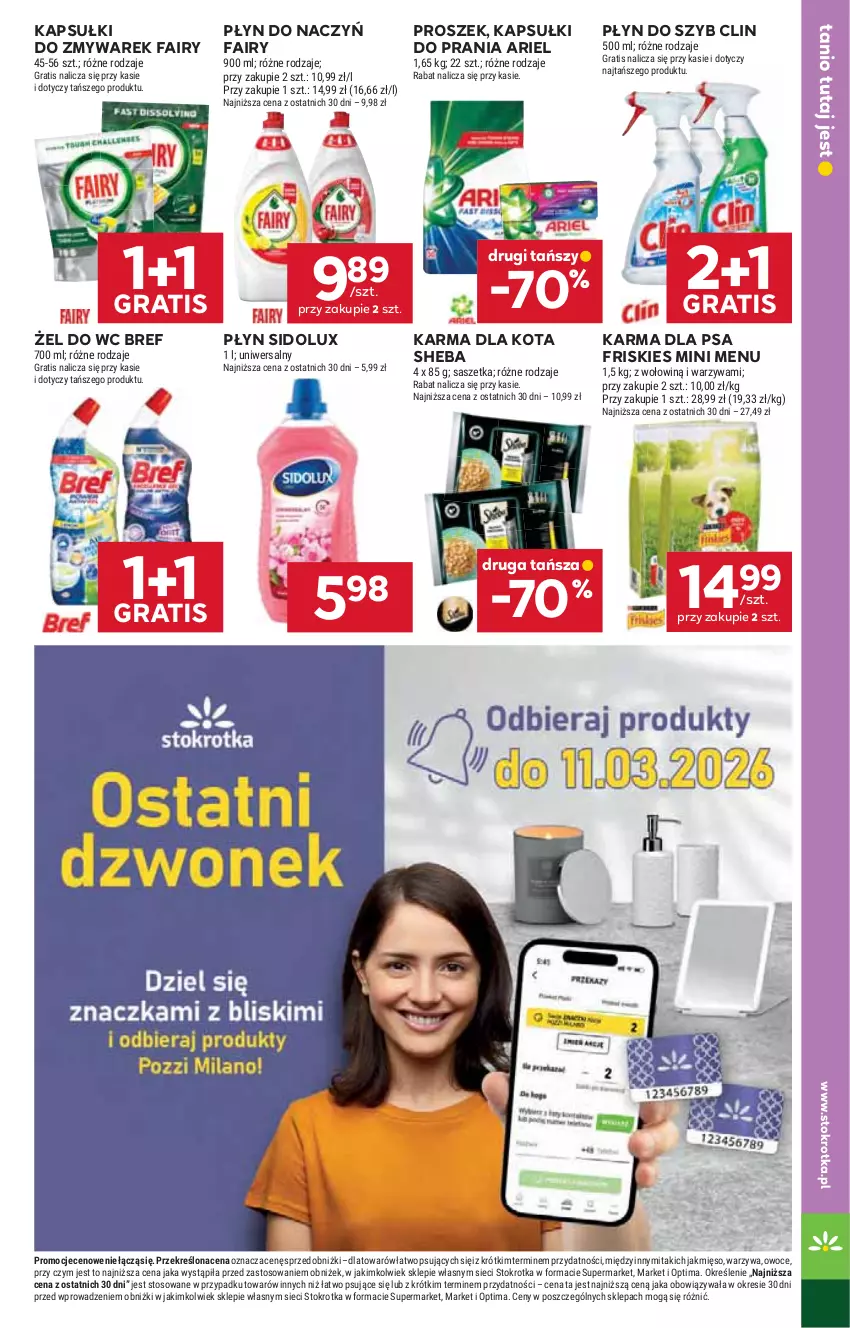 Gazetka promocyjna Stokrotka - Supermarket - ważna 05.03 do 11.03.2026 - strona 45 - produkty: Ariel, Bref, Clin, Fa, Fairy, Friskies, Gra, Kapsułki do prania, Mięso, Optima, Owoce, Płyn do szyb, Sheba, Sidolux, Warzywa