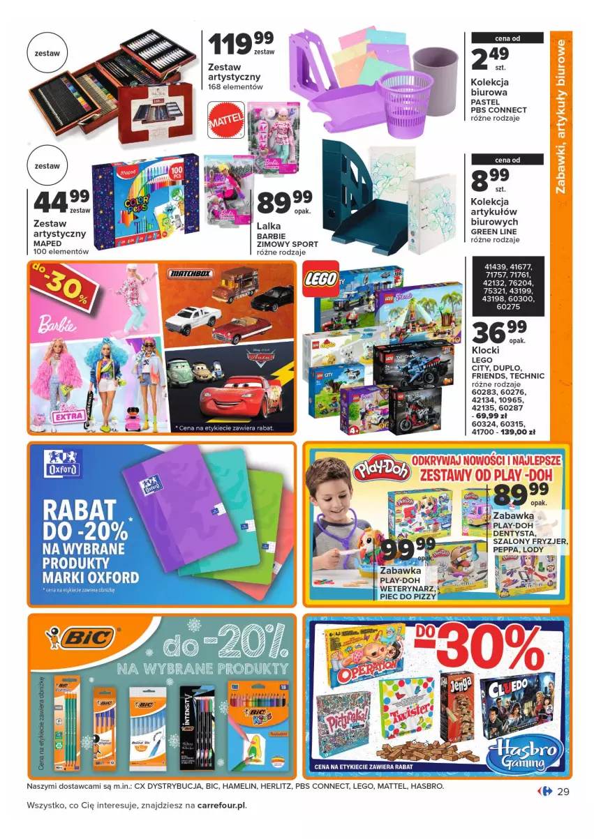 Gazetka promocyjna Carrefour - Gazetka Carrefour Targ świeżości - ważna 18.01 do 24.01.2022 - strona 29 - produkty: Barbie, BIC, Biuro, Dentysta, Hasbro, Klocki, LEGO, LEGO City, Mattel, Piec, Play-Doh, Por, Sport