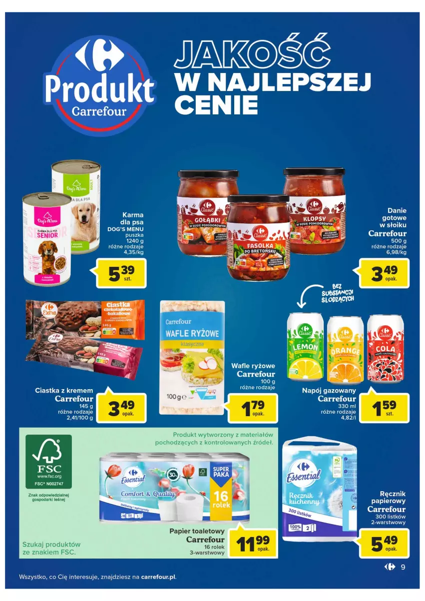 Gazetka promocyjna Carrefour - Gazetka Carrefour Targ świeżości - ważna 18.01 do 24.01.2022 - strona 9 - produkty: Ciastka, Napój, Napój gazowany, Papier, Papier toaletowy, Ręcznik, Ryż, Sos, Wafle