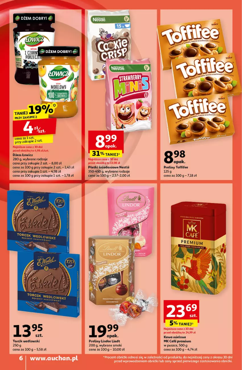 Gazetka promocyjna Auchan - Pewność Niskich Cen Moje - ważna 10.10 do 16.10.2024 - strona 6 - produkty: Danio, Dżem, Kawa, Kawa mielona, Lindor, Lindt, Praliny, Toffifee