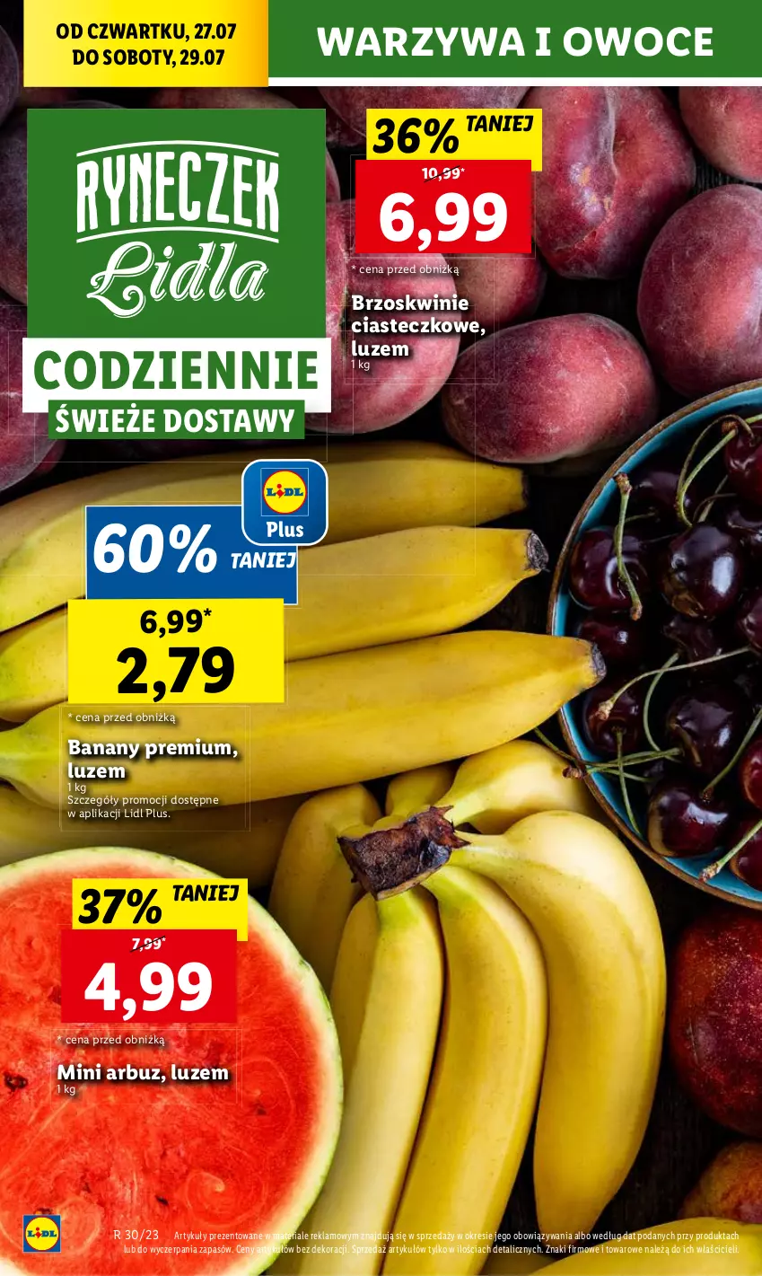 Gazetka promocyjna Lidl - GAZETKA - ważna 27.07 do 29.07.2023 - strona 28 - produkty: Arbuz, Banany, Brzoskwinie, Owoce, Warzywa, Warzywa i owoce