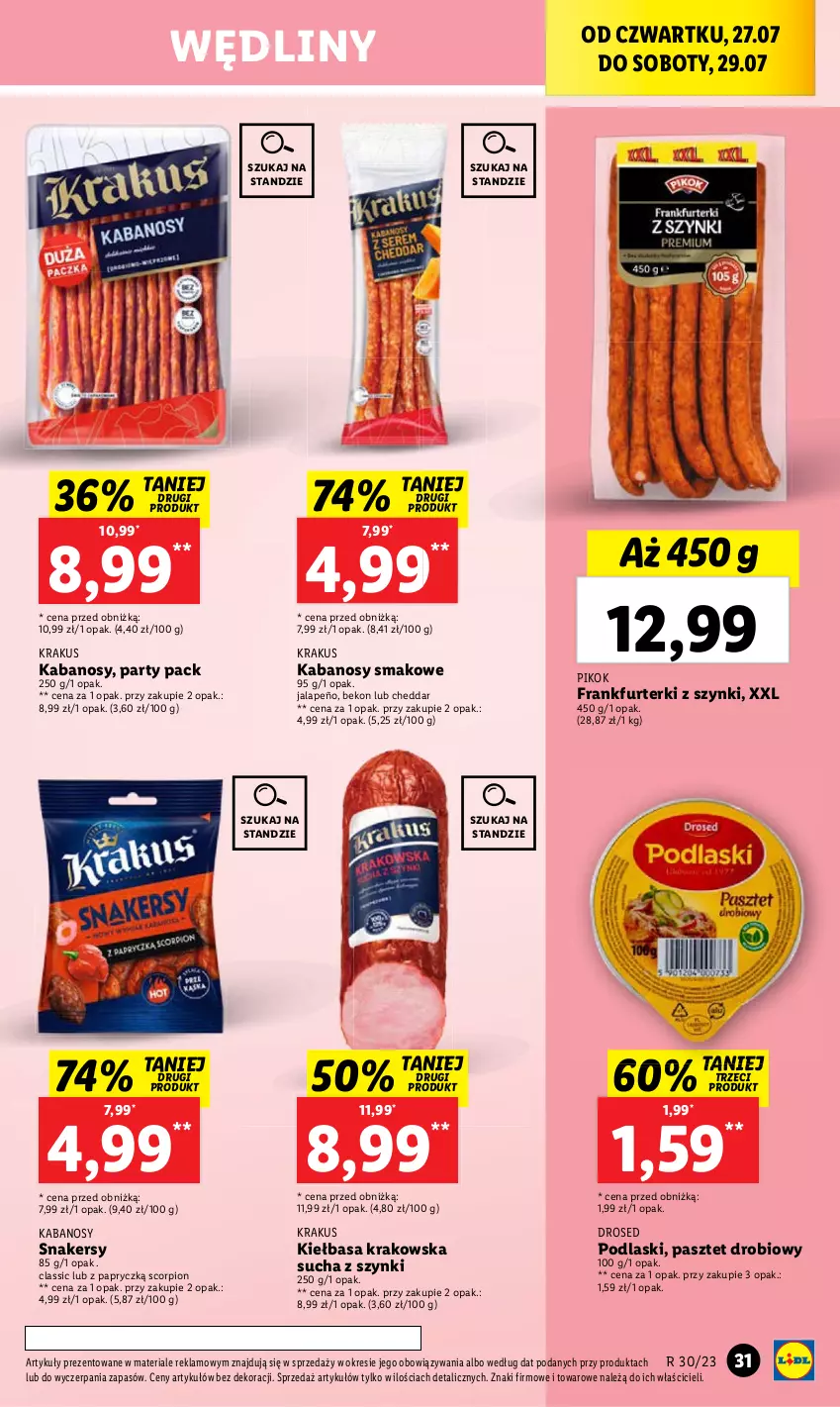 Gazetka promocyjna Lidl - GAZETKA - ważna 27.07 do 29.07.2023 - strona 47 - produkty: Beko, Kabanos, Krakus, PIKOK