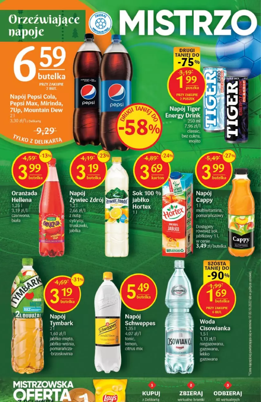 Gazetka promocyjna Delikatesy Centrum - Gazetka DC49 - ważna 15.12 do 26.12.2022 - strona 28 - produkty: 7up, Cisowianka, Cytryny, Hellena, Hortex, Jabłka, Mięta, Mirinda, Napój, Oranżada, Pepsi, Pepsi max, Schweppes, Sok, Tiger, Truskawki, Woda