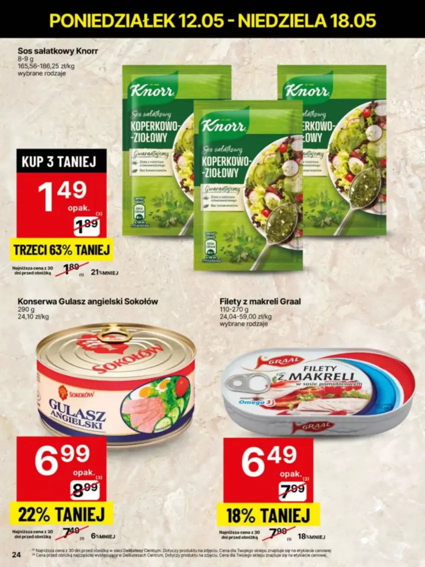 Gazetka promocyjna Delikatesy Centrum - ważna 12.05 do 14.05.2025 - strona 17 - produkty: Fa, Gra, Graal, Knorr, LG, Rum, Sałat, Ser, Sok, Sokołów, Sos, Zott