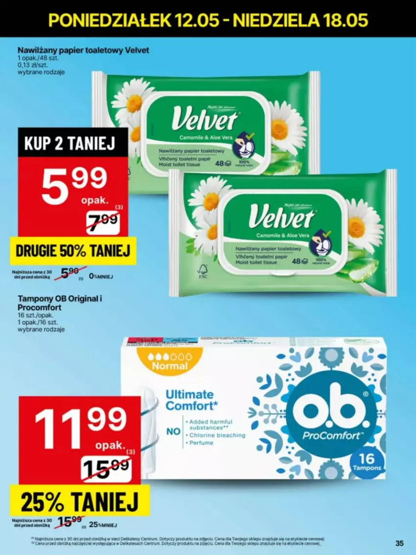 Gazetka promocyjna Delikatesy Centrum - ważna 12.05 do 14.05.2025 - strona 29 - produkty: Gin, Nawilżany papier, Papier, Papier toaletowy, Tampony, Velvet