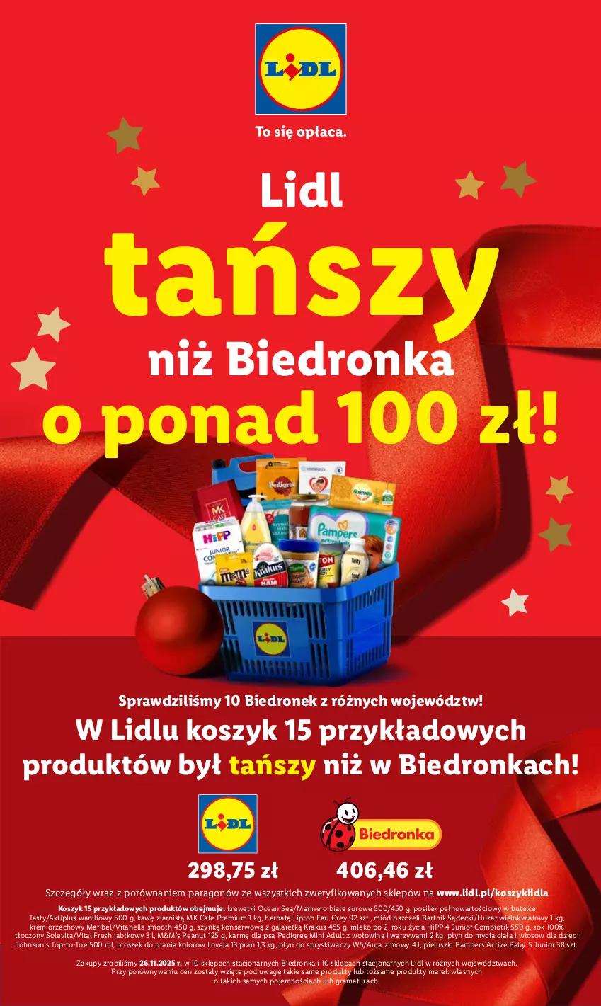 Gazetka promocyjna Lidl - GAZETKA - ważna 04.12 do 07.12.2025 - strona 11 - produkty: Aktiplus, Dzieci, Earl Grey, Gala, Gra, HiPP, Kosz, Krakus, Krem orzechowy, Krewetki, Lipton, Lovela, Miód, Mleko, Pampers, Pedigree, Płyn do mycia, Płyn do spryskiwaczy, Por, Proszek do prania, Rama, Ser, Sok, Top, Warzywa