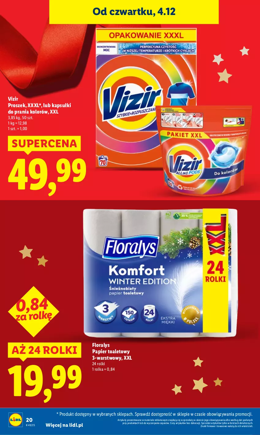 Gazetka promocyjna Lidl - GAZETKA - ważna 04.12 do 07.12.2025 - strona 20 - produkty: Flora, Kapsułki do prania, Papier, Papier toaletowy, Rolki, Vizir