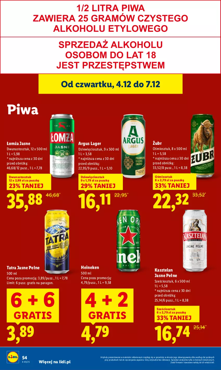 Gazetka promocyjna Lidl - GAZETKA - ważna 04.12 do 07.12.2025 - strona 56 - produkty: Gra, Heineken, Kasztelan, Piwa, Tatra