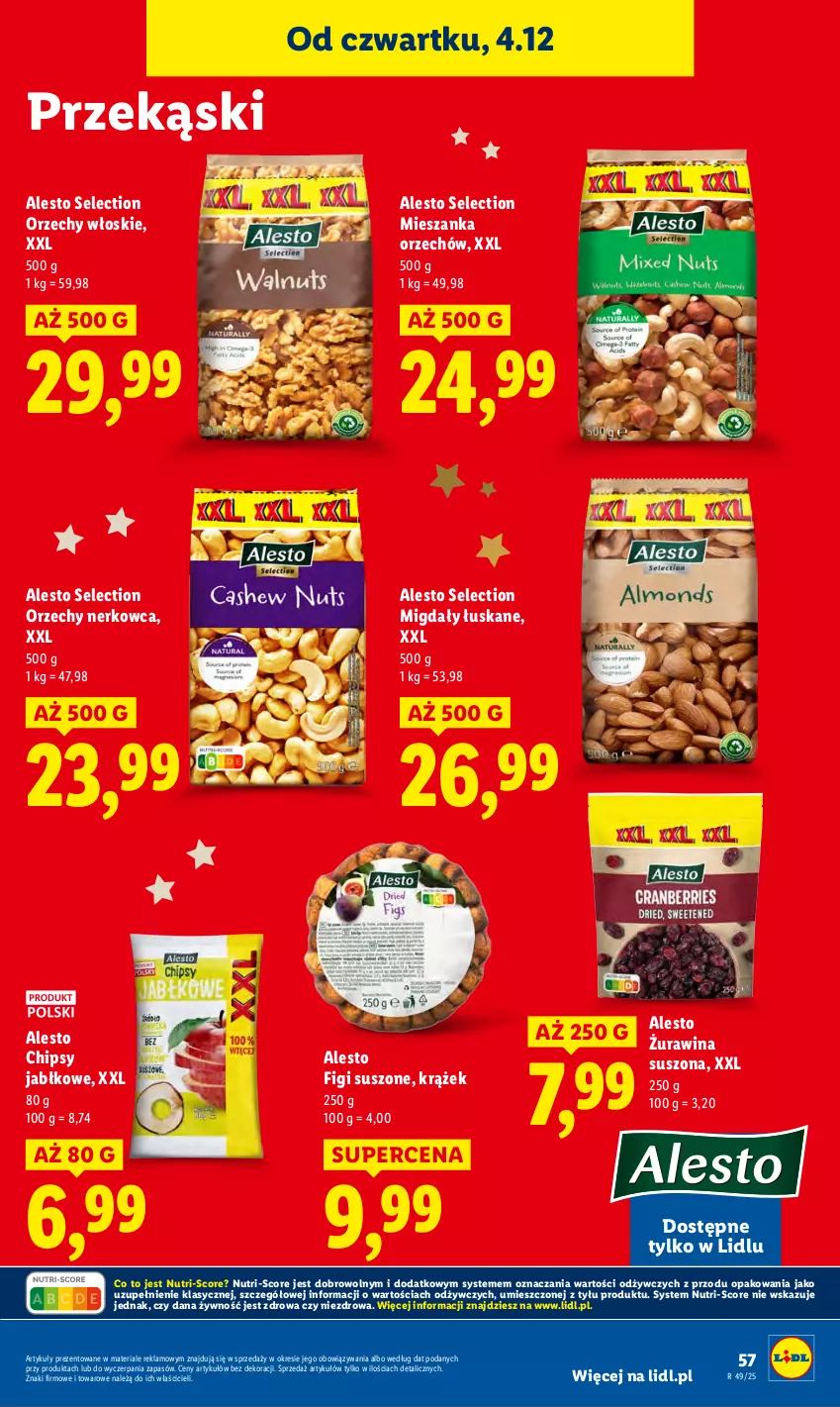 Gazetka promocyjna Lidl - GAZETKA - ważna 04.12 do 07.12.2025 - strona 59 - produkty: Chipsy, Figi, Migdały, Migdały łuskane, Orzechy włoskie