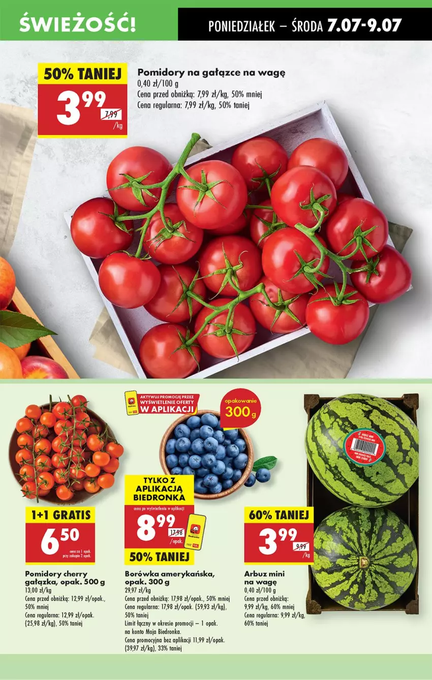 Gazetka promocyjna Biedronka - Od Poniedziałku - ważna 07.07 do 12.07.2025 - strona 21 - produkty: Arbuz, Borówka, Borówka amerykańska, Gra, Pomidory