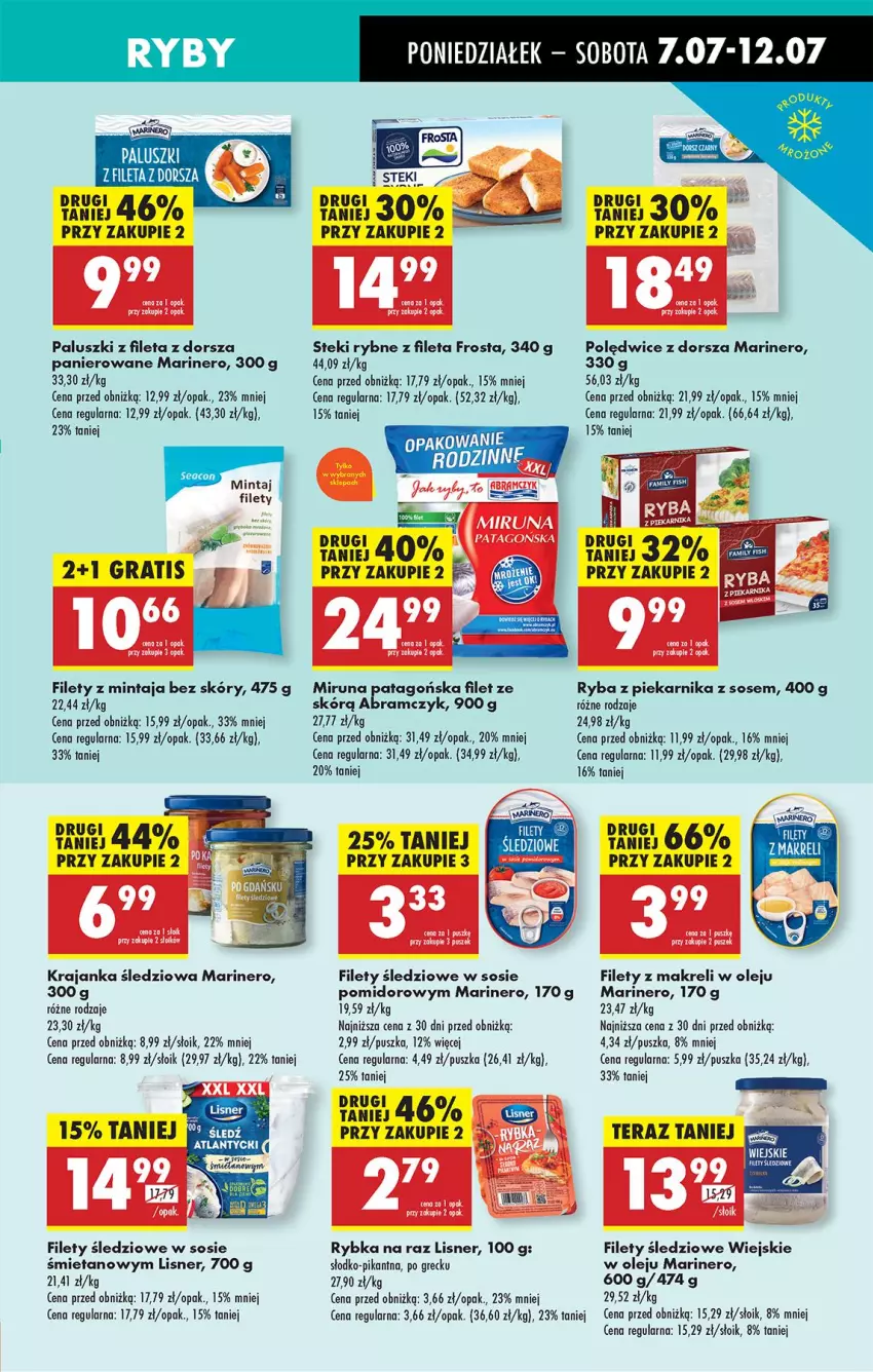 Gazetka promocyjna Biedronka - Od Poniedziałku - ważna 07.07 do 12.07.2025 - strona 35 - produkty: Dorsz, Fa, Frosta, Gra, Krajanka śledziowa, Lisner, Mintaj, Miruna, Olej, Piekarnik, Ryba, Ryba z piekarnika, Rybka na raz, Sos, Stek, Tago