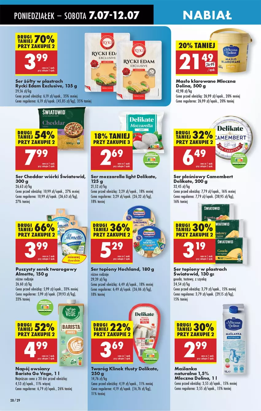 Gazetka promocyjna Biedronka - Od Poniedziałku - ważna 07.07 do 12.07.2025 - strona 38 - produkty: Almette, Camembert, Cheddar, Edam, Fa, Gouda, Hochland, Leon, Maślanka, Masło, Masło klarowane, Mozzarella, Napój, Rycki Edam, Ser, Ser topiony, Serek, Serek twarogowy, Sos, Top