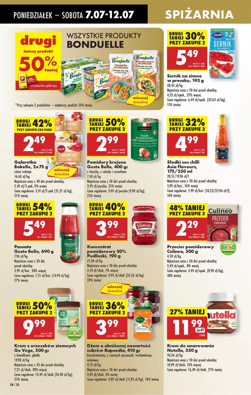 Gazetka promocyjna Biedronka - Od Poniedziałku - ważna 07.07 do 12.07.2025 - strona 46 - produkty: Bazyl, Bell, Bonduelle, Cieciorka, Dżem, Gala, Galaretka, Kawa, Nutella, Orka, Pomidory, Pomidory krojone, Por, Pudliszki, Ser, Sos, Sos chilli