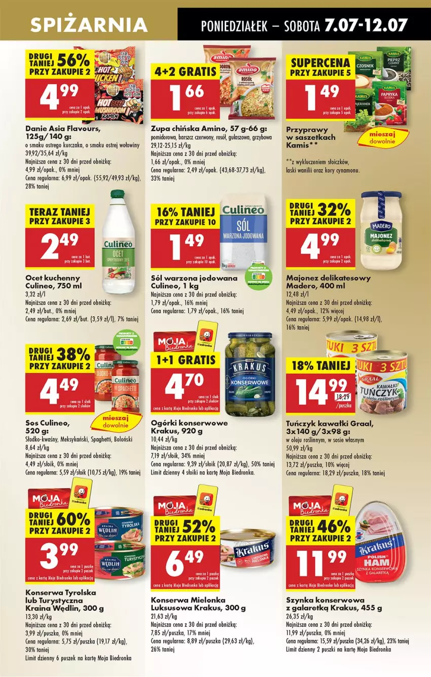 Gazetka promocyjna Biedronka - Od Poniedziałku - ważna 07.07 do 12.07.2025 - strona 47 - produkty: Fa, Gala, Gra, Graal, Kamis, Kawa, Krakus, Kurczak, Majonez, Ocet, Ogórki konserwowe, Olej, Przyprawy, Rosół, Ser, Sos, Szynka, Szynka konserwowa, Tera, Tuńczyk, Zupa