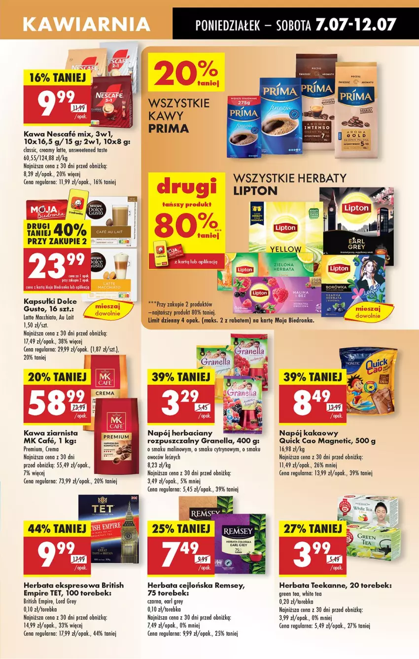 Gazetka promocyjna Biedronka - Od Poniedziałku - ważna 07.07 do 12.07.2025 - strona 49 - produkty: Brit, Earl Grey, Gra, Herbata, Kakao, Kawa, Kawa ziarnista, Lipton, Napój, Prima, Teekanne, Torebka