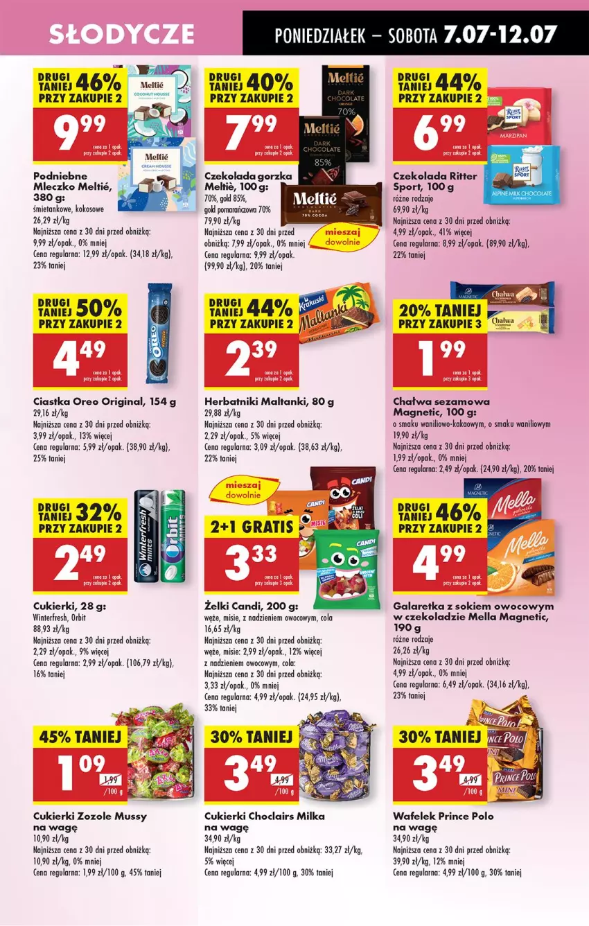 Gazetka promocyjna Biedronka - Od Poniedziałku - ważna 07.07 do 12.07.2025 - strona 53 - produkty: Ciastka, Cukier, Cukierki, Czekolada, Czekolada gorzka, Fa, Gala, Galaretka, Gin, Gra, Herbatniki, Kakao, Kokos, Milka, Mleczko, Mus, Orbit, Oreo, Por, Prince Polo, Sezam, Sok, Sport, Wafelek