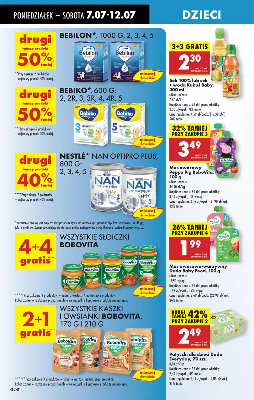 Gazetka promocyjna Biedronka - Od Poniedziałku - ważna 07.07 do 12.07.2025 - strona 62 - produkty: Bebiko, BEBILON, BoboVita, Dada, Dzieci, Karmi, Kubuś, Mleko, Mus, NAN Optipro, O nas, Por, Słoiczki, Sok, Woda
