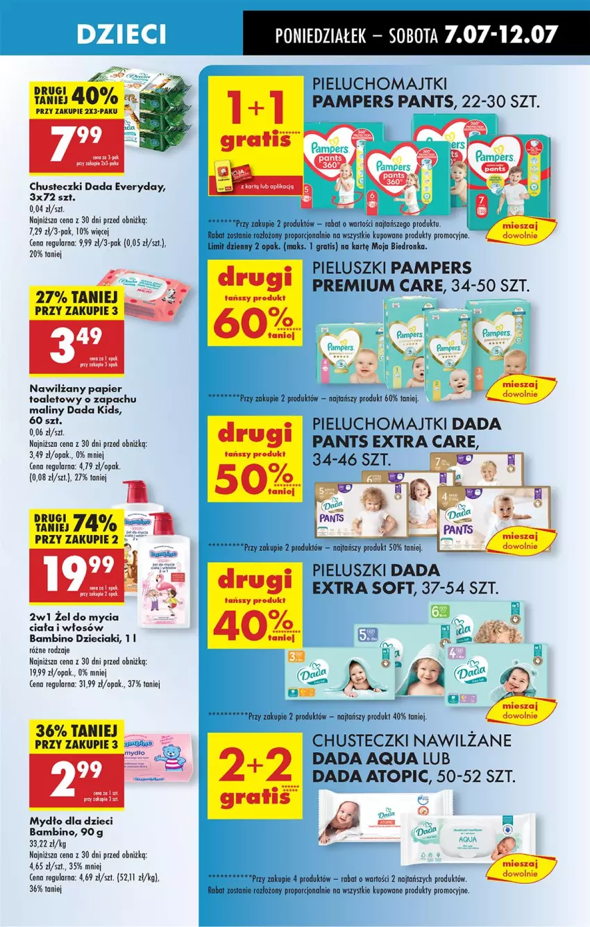 Gazetka promocyjna Biedronka - Od Poniedziałku - ważna 07.07 do 12.07.2025 - strona 63 - produkty: Chusteczki, Dada, Dzieci, Gra, Majtki, Maliny, Mydło, Nawilżany papier, Pampers, Papier, Papier toaletowy, Pieluchomajtki, Por, Top