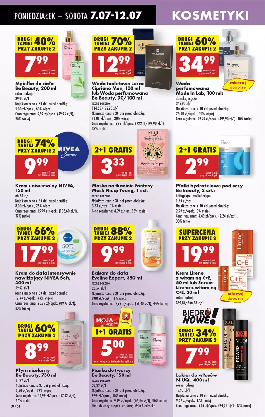 Gazetka promocyjna Biedronka - Od Poniedziałku - ważna 07.07 do 12.07.2025 - strona 66 - produkty: Balsam do ciała, Be Be, Eveline, Fa, Fanta, Gra, Krem do ciała, Krem uniwersalny, Lakier, Lirene, Maska, Niuqi, Nivea, Perfum, Rum, Ser, Serum, Woda, Woda perfumowana, Woda toaletowa