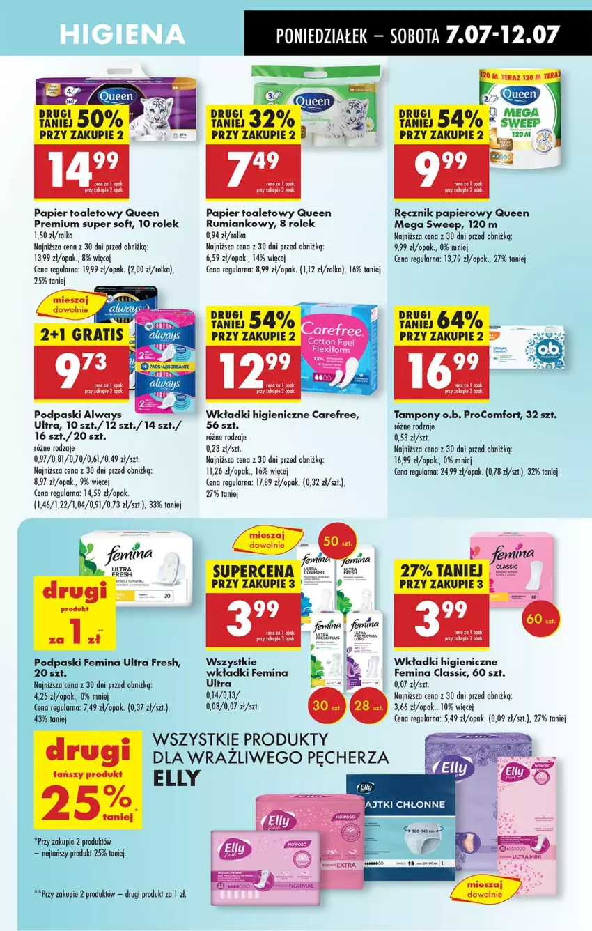 Gazetka promocyjna Biedronka - Od Poniedziałku - ważna 07.07 do 12.07.2025 - strona 67 - produkty: Always, Carefree, O.B., Papier, Papier toaletowy, Podpaski, Ręcznik, Rum, Tampony, Tera, Wkładki