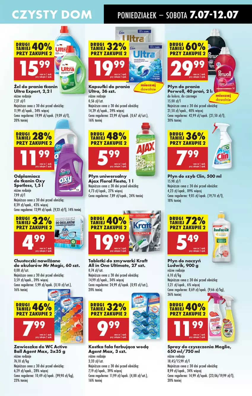 Gazetka promocyjna Biedronka - Od Poniedziałku - ważna 07.07 do 12.07.2025 - strona 69 - produkty: Ajax, Chusteczki, Clin, Fa, Flora, Ludwik, Odplamiacz, Perwoll, Płyn do szyb, Spray do czyszczenia, Tablet, Tabletki do zmywarki, Zawieszka do wc, Zmywarki