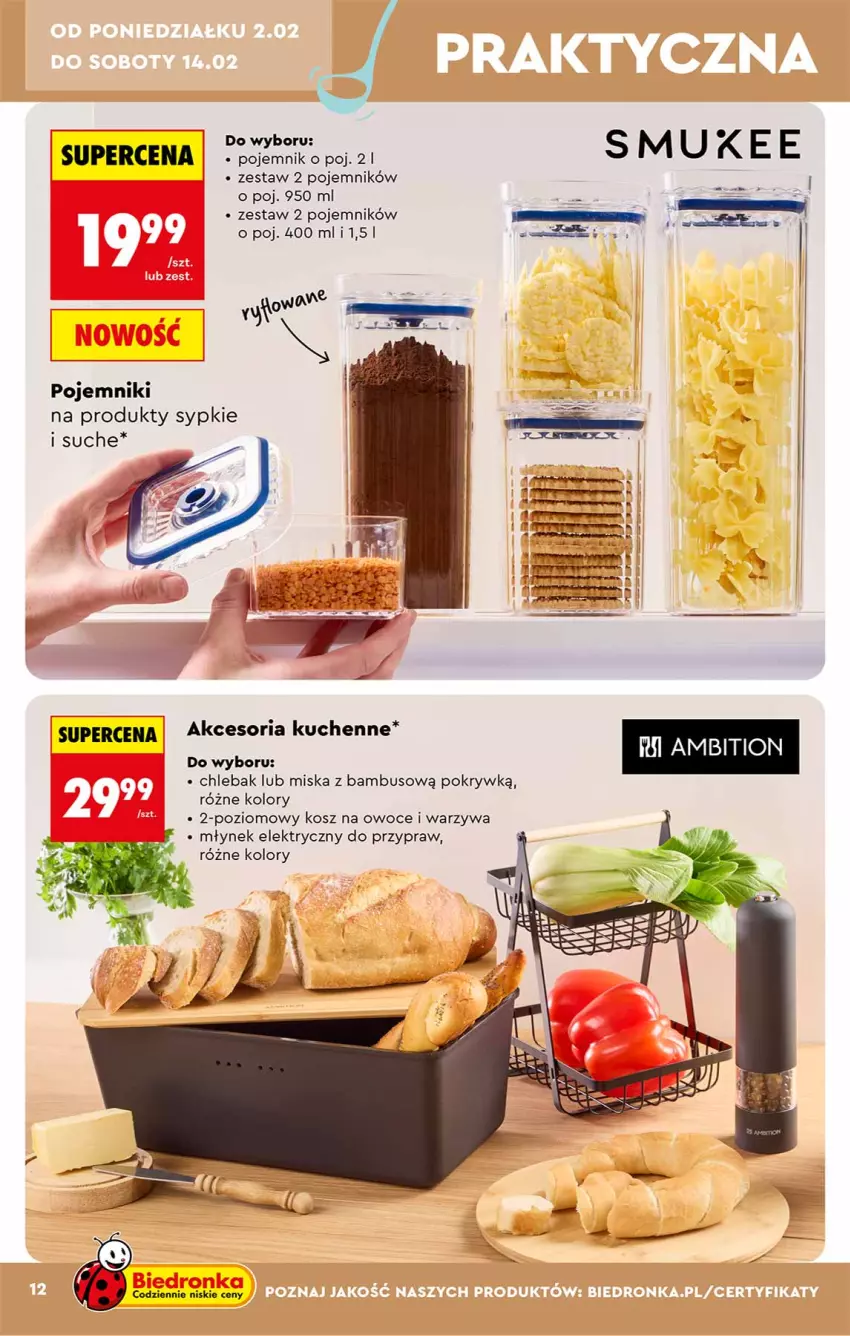 Gazetka promocyjna Biedronka - Okazje Tygodnia - ważna 31.01 do 14.02.2026 - strona 12 - produkty: Chleb, Chlebak, Kosz, Miska, Młynek, Owoce, Pojemnik, Warzywa