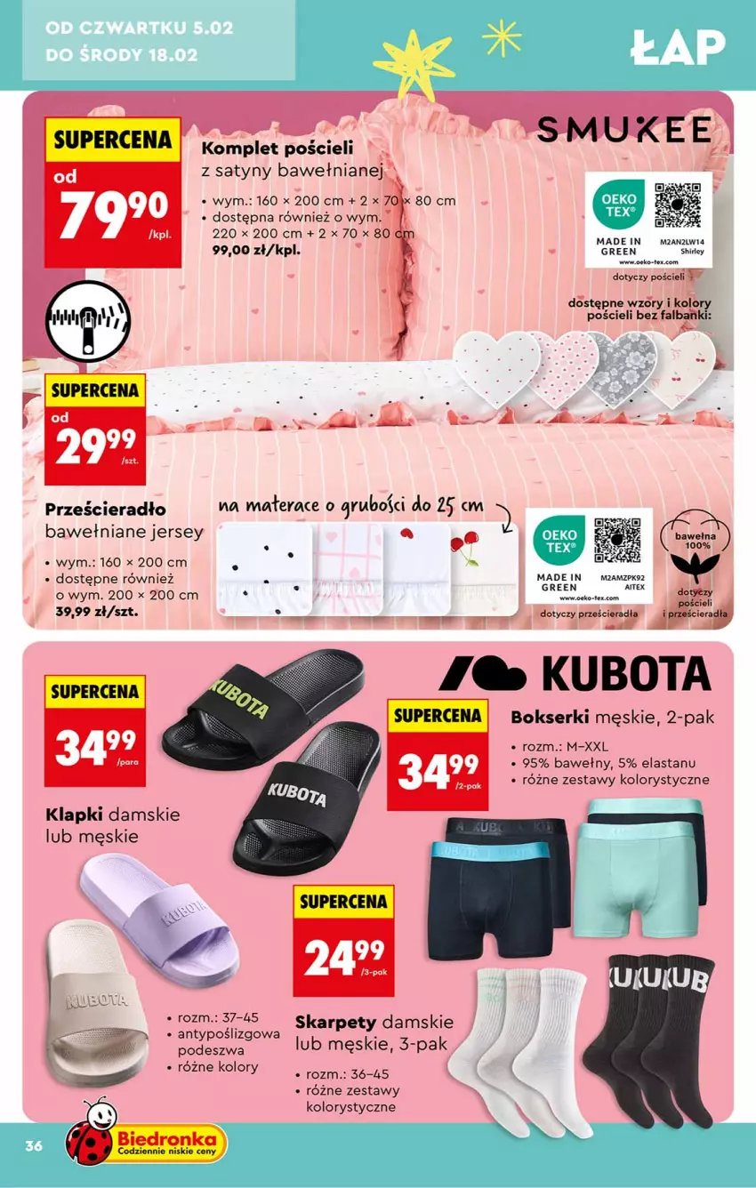 Gazetka promocyjna Biedronka - Okazje Tygodnia - ważna 31.01 do 14.02.2026 - strona 36 - produkty: Bokserki, Fa, Karp, Klapki, Komplet pościeli, Materac, Pościel, Ser, Tera
