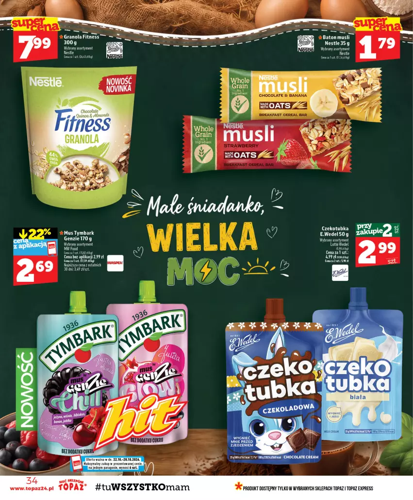 Gazetka promocyjna Topaz - Gazetka - ważna 22.10 do 28.10.2026 - strona 34 - produkty: Baton, Fa, Gra, Granola, Mus, Top, Tymbark