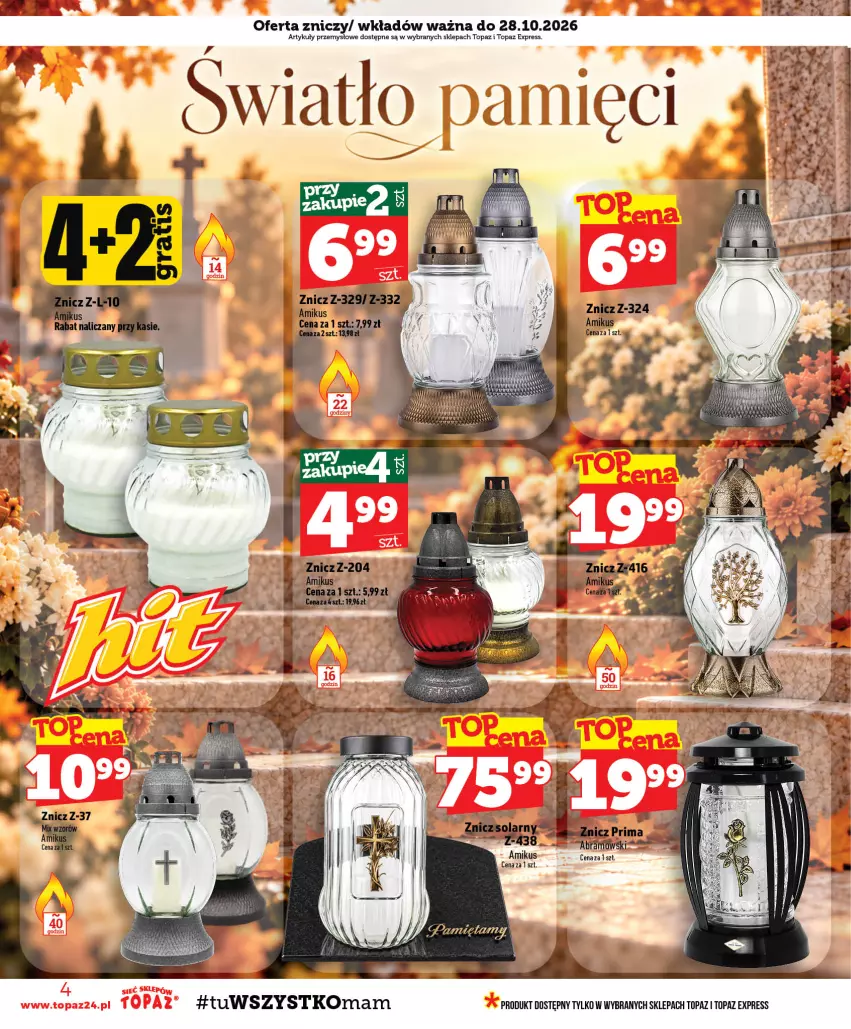 Gazetka promocyjna Topaz - Gazetka - ważna 22.10 do 28.10.2026 - strona 4 - produkty: Top, Znicz