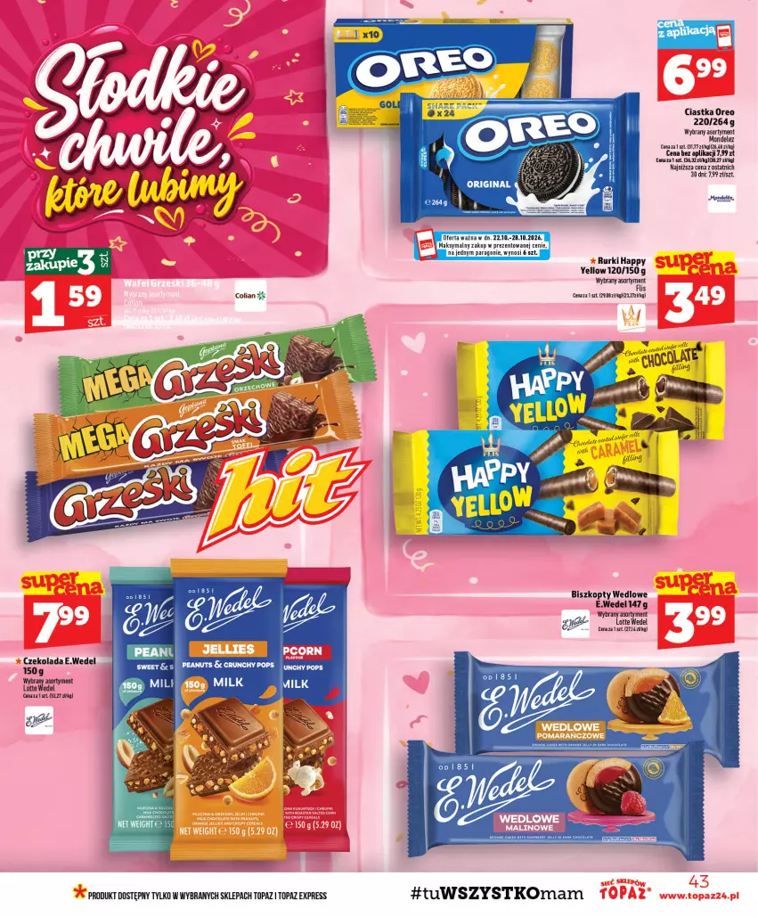 Gazetka promocyjna Topaz - Gazetka - ważna 22.10 do 28.10.2026 - strona 43 - produkty: Biszkopty, Ciastka, Czekolada, Oreo, Rurki, Top