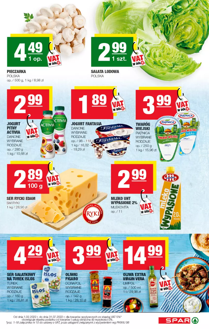 Gazetka promocyjna Spar - Spar - ważna 26.06 do 06.07.2022 - strona 3 - produkty: Danone, Edam, Fa, Fanta, Jogurt, Mleko, Mlekovita, Piątnica, Piec, Pieczarka, Rycki Edam, Sałat, Sałata lodowa, Ser, Sok, Twaróg